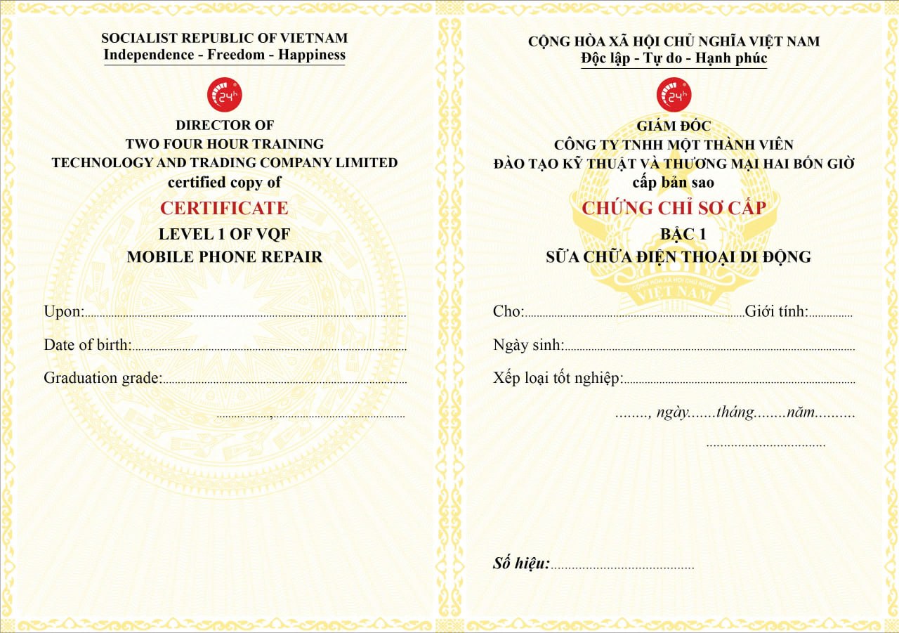 Chứng chỉ sơ cấp Sửa chữa Điện thoại