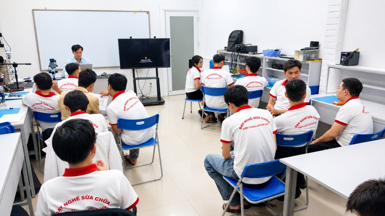 Học viên thực hành sửa main dưới kính hiển vi